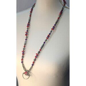 Vintage Red Hat Society Necklace 30" Long